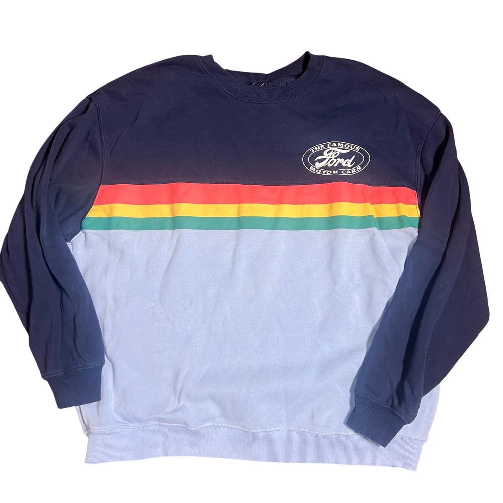 Ford Motor Hybrid‎ Apparel Sweatshirt XXL Blue w/Colorful Stripe Logo READ